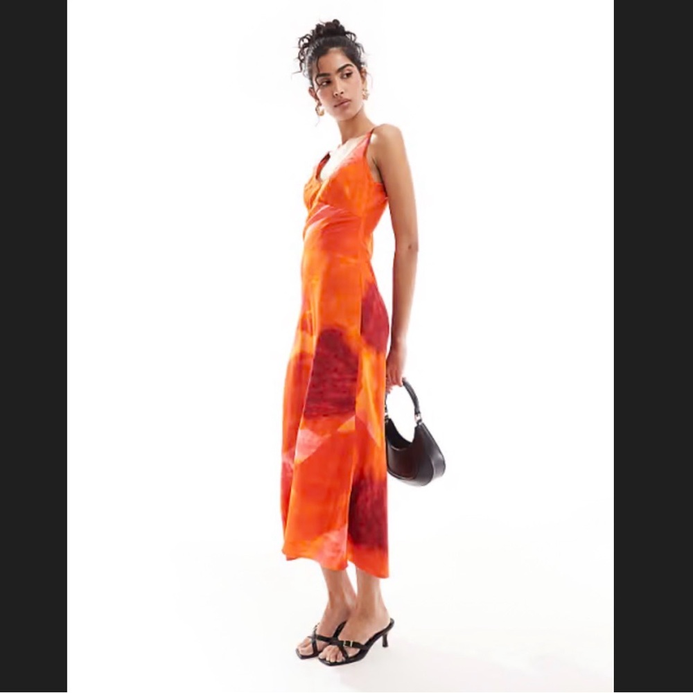 ASOS DESIGN high apex spun midi dress in red ombre print size 6